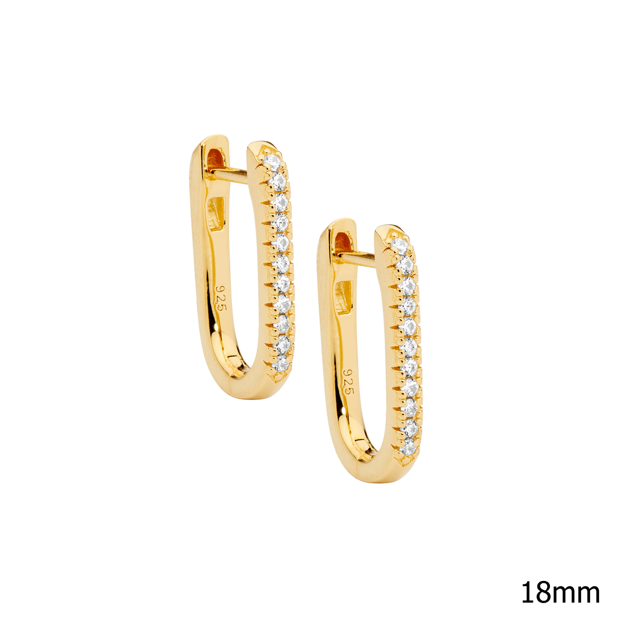Sterling Silver Gold Plated Cz 18Mm Oval Hoop Earrings