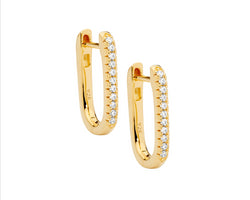 Sterling Silver Gold Plated Cz 18Mm Oval Hoop Earrings