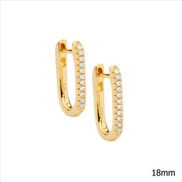 Sterling Silver Gold Plated Cz 18Mm Oval Hoop Earrings