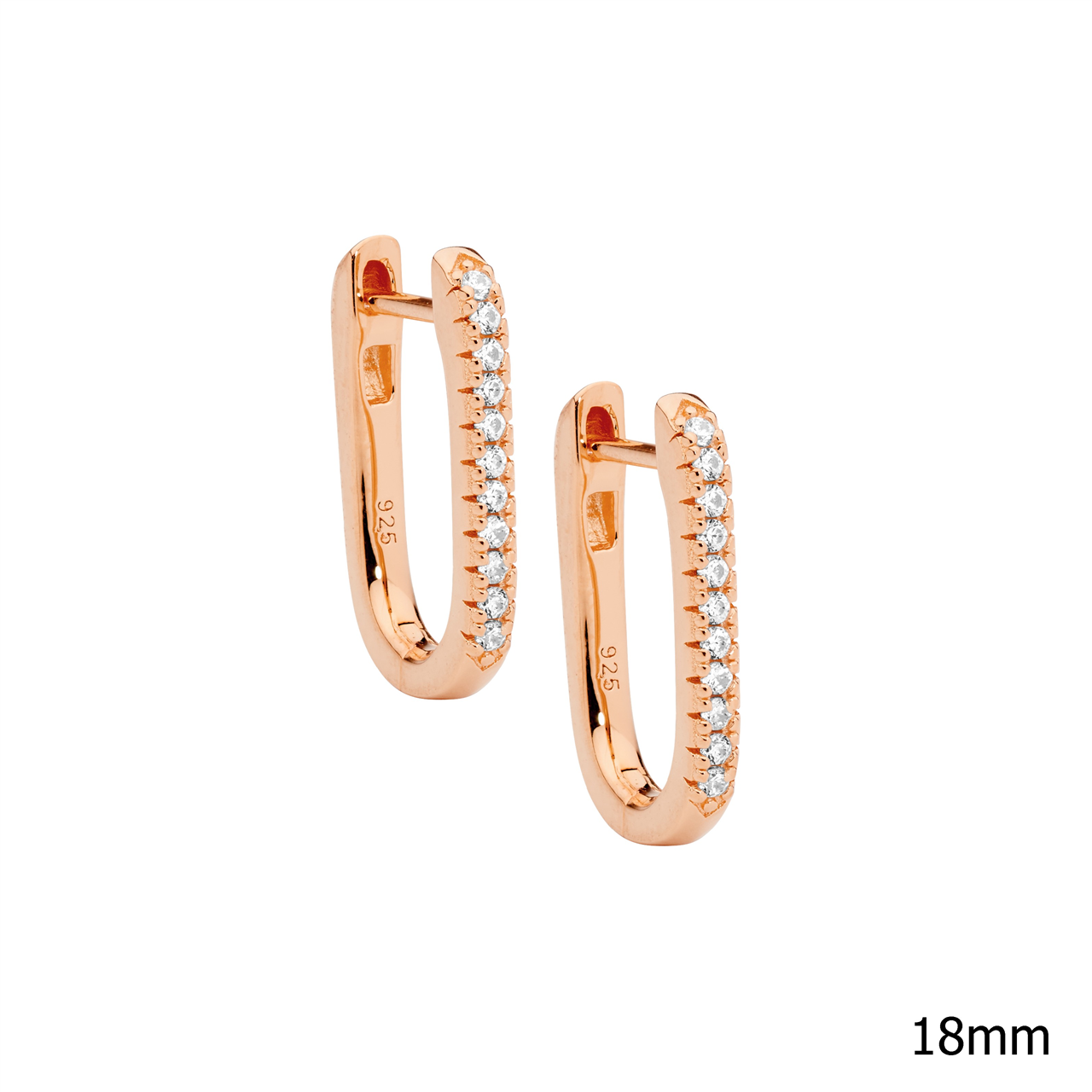 Sterling Silver Rose Gold Plated Cz18mm Oval Hoop Earrings