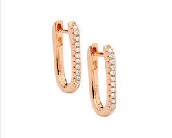 Sterling Silver Rose Gold Plated Cz18mm Oval Hoop Earrings