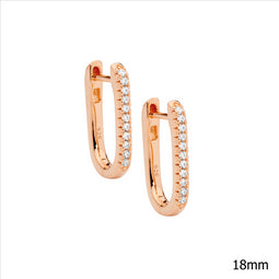 Sterling Silver Rose Gold Plated Cz18mm Oval Hoop Earrings