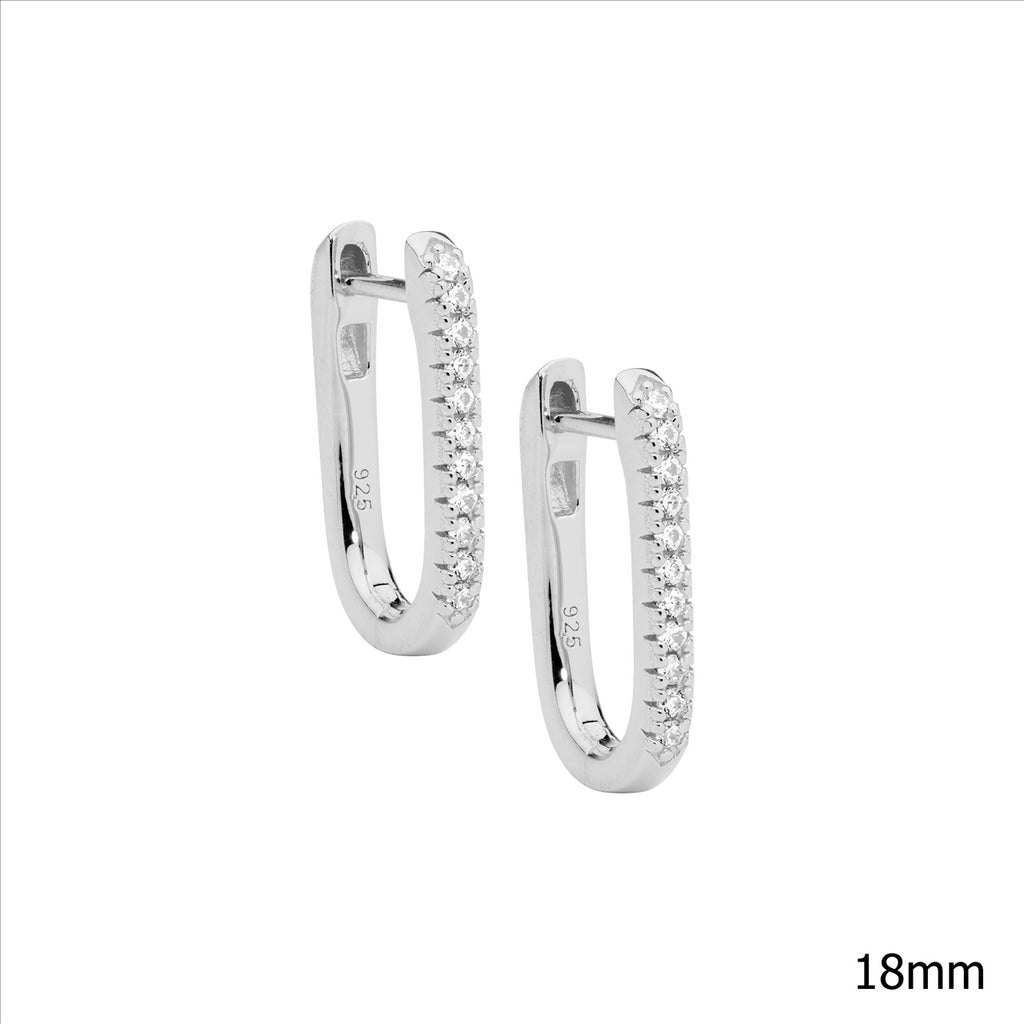 Sterling Silver Cz 18Mm Oval Hoop Earrings