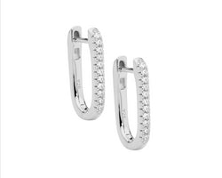 Sterling Silver Cz 18Mm Oval Hoop Earrings