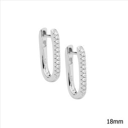 Sterling Silver Cz 18Mm Oval Hoop Earrings