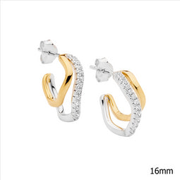 Sterling Silver 16Mm Dble Wave Hoop Earrings, 1X Wh Cz