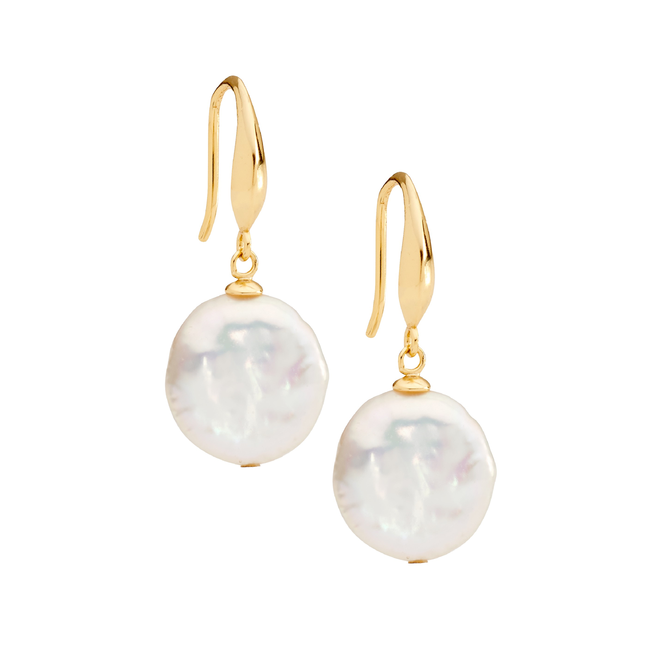 Sterling Silver Gold Plated Freshwater Coin Pearl Earring