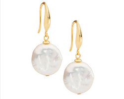 Sterling Silver Gold Plated Freshwater Coin Pearl Earring