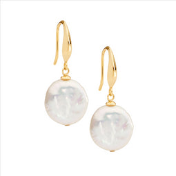 Sterling Silver Gold Plated Freshwater Coin Pearl Earring