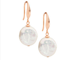 Sterling Silver Rose Gold Plated 12Mm Freshwater Coin Pearl Earrings