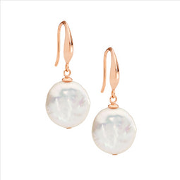 Sterling Silver Rose Gold Plated 12Mm Freshwater Coin Pearl Earrings