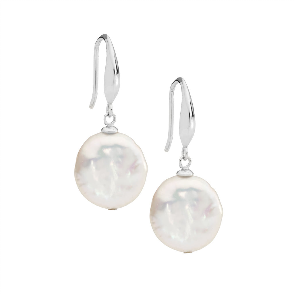 Sterling Silver 12Mm Freshwater Coin Pearl Earrings