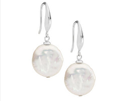 Sterling Silver 12Mm Freshwater Coin Pearl Earrings