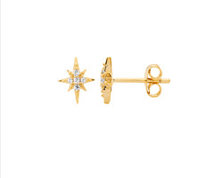 Sterling Silver Gold Plated Cz Star Stud Earrings