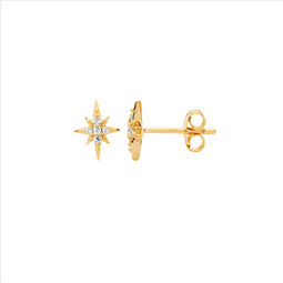 Sterling Silver Gold Plated Cz Star Stud Earrings