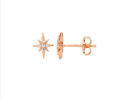 Sterling Silver Rose Gold Cz Star Stud Earrings