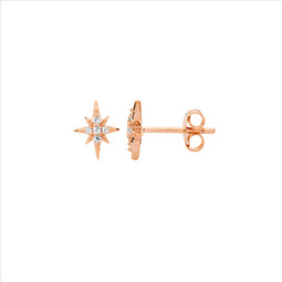 Sterling Silver Rose Gold Cz Star Stud Earrings