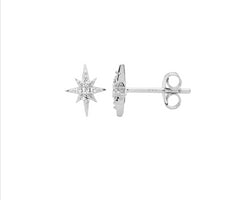 Sterling Silver Cz Star Stud Earrings