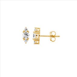 Sterling Silver Gold Plated Cz Stud Earrings