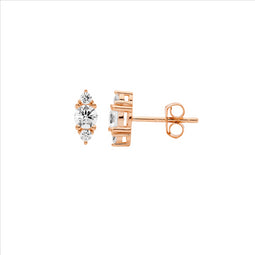 Sterling Silver Rose Gold Plated Cz Stud Earrings