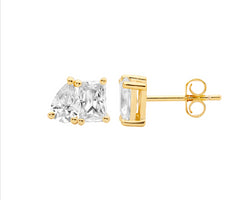 Sterling Silver Gold Plated Emerald & Pear Cut Cz Stud Earrings