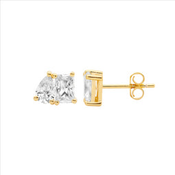 Sterling Silver Gold Plated Emerald & Pear Cut Cz Stud Earrings