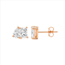 Sterling Silver Rose Gold Plated Emerald & Pear Cut Cz Stud Earrings