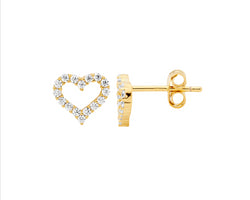 Sterling Silver Gold Plated Cz 8Mm Open Heart Earrings