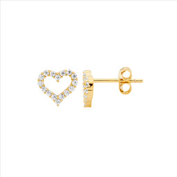 Sterling Silver Gold Plated Cz 8Mm Open Heart Earrings