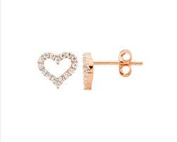 Sterling Silver Rose Gold Cz 8Mm Open Heart Earrings