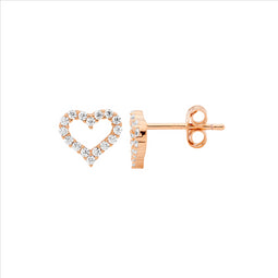 Sterling Silver Rose Gold Cz 8Mm Open Heart Earrings