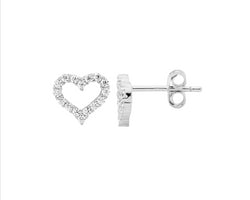 Sterling Silver Cz 8Mm Open Heart Earrings