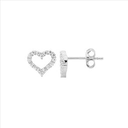 Sterling Silver Cz 8Mm Open Heart Earrings