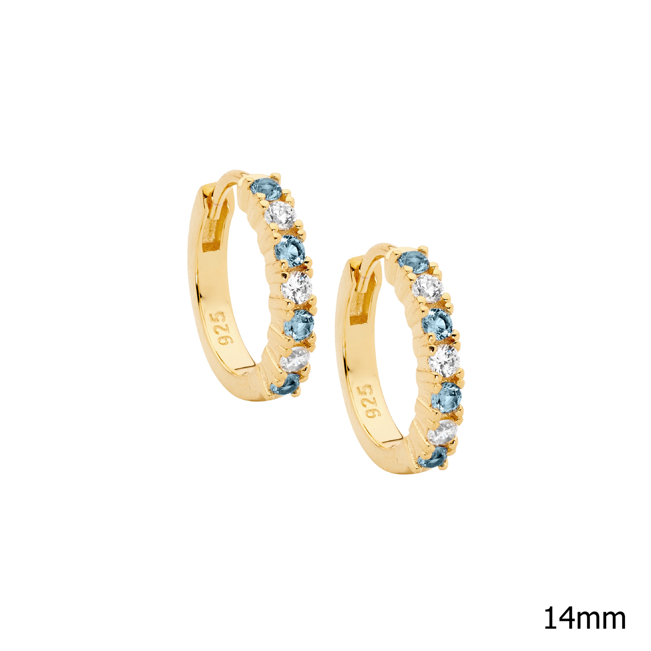 Sterling Silver Gold Plated Cz 14Mm Hoop Earrings