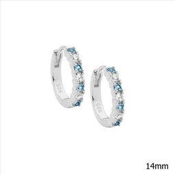 Sterling Silver Spinel & Wh Cz 14Mm Hoop Earrings