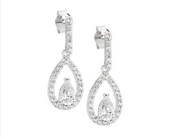 Sterling Silver Pear Cz Centre Drop Earrings