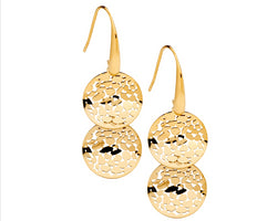 Stainless Steel Gold Plated Wave Disk Earrings