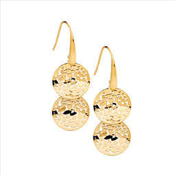 Stainless Steel Gold Plated Wave Disk Earrings