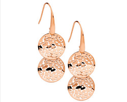 Stainless Steel Rose Gold Plated Wave Disk Earrings