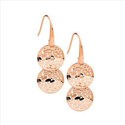 Stainless Steel Rose Gold Plated Wave Disk Earrings