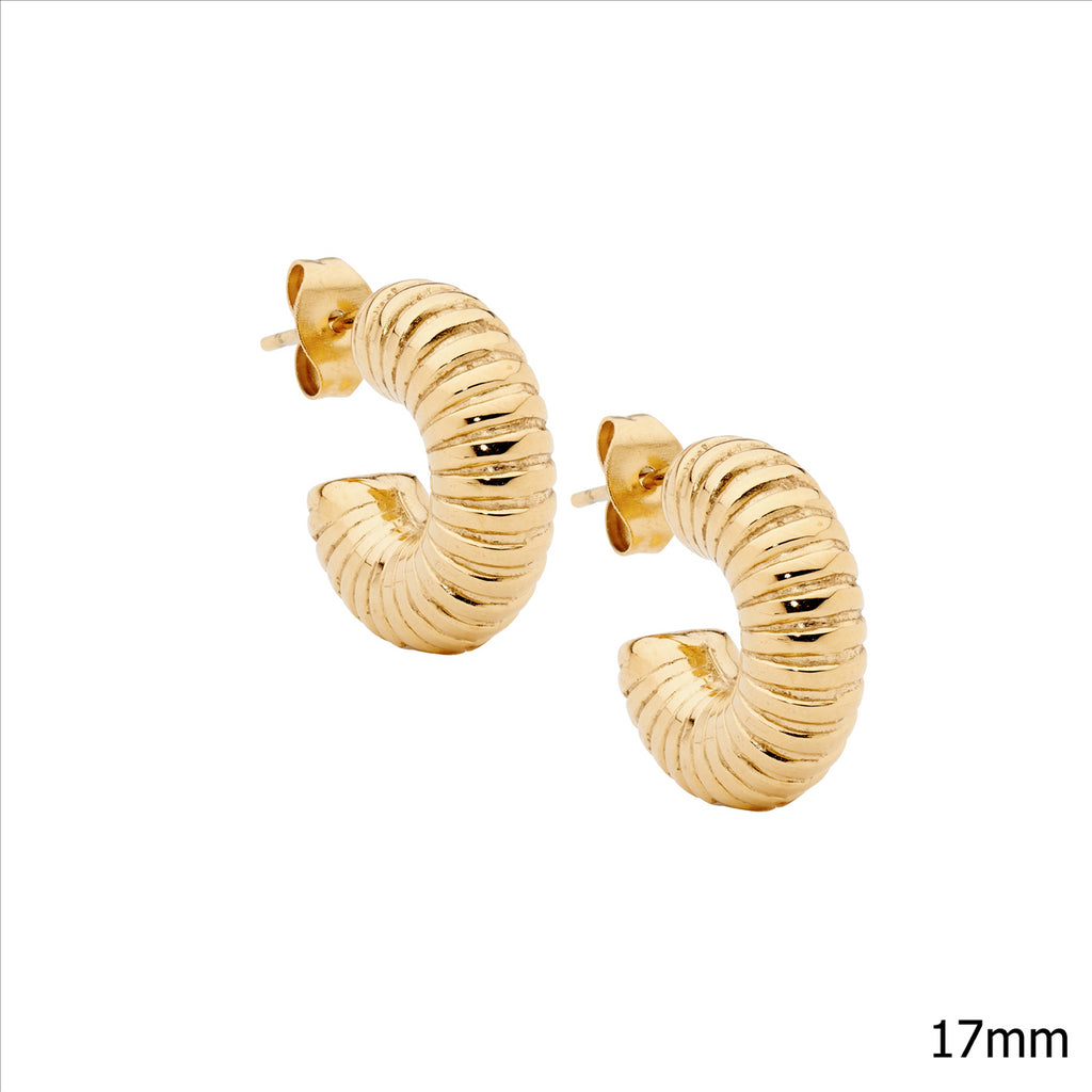 Stainless Steel Gold Plated Corrugated 17Mm Hoop Earrings