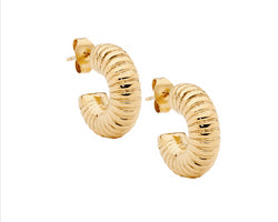 Stainless Steel Gold Plated Corrugated 17Mm Hoop Earrings