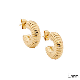 Stainless Steel Gold Plated Corrugated 17Mm Hoop Earrings