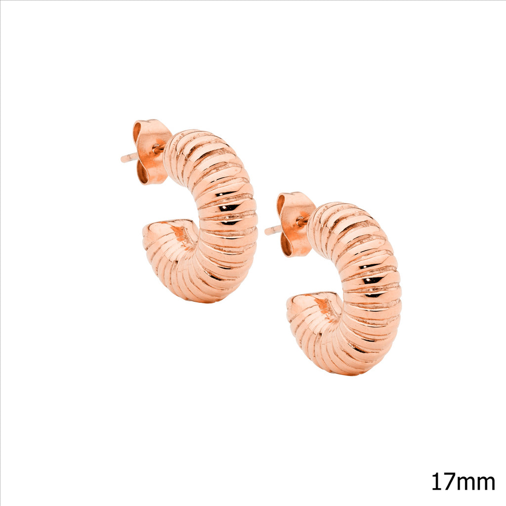 Stainless Steel Rose Gold Plated Corrugated 17Mm Hoop Earrings