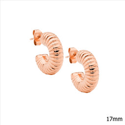 Stainless Steel Rose Gold Plated Corrugated 17Mm Hoop Earrings