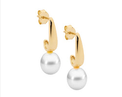 Ss Drop Earrings W/ Freshwater Pearl & Gold Plating