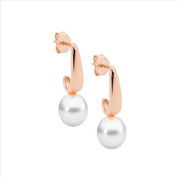 Ss Drop Earrings W/ Freshwater Pearl & Rose Gold Plating