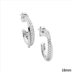Ss 18Mm Cross Over Oval Hoop Earrings 1X Wh Cz