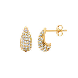 Ss Wh Cz Pave 12Mm Tear Drop Earrings W/Gold Plating