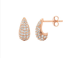 Ss Wh Cz Pave 12Mm Tear Drop Earrings W/Rose Gold Plating